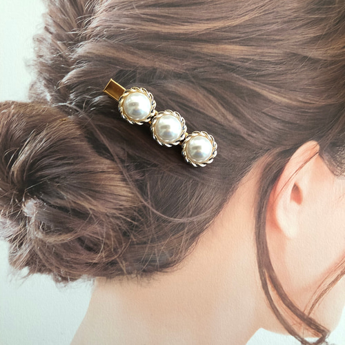 アンティークパール 髪留め ヘアクリップ ハンドメイド ウエディング