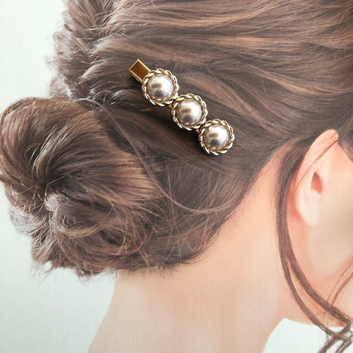 アンティークパール 髪留め ヘアクリップ ハンドメイド ウエディング
