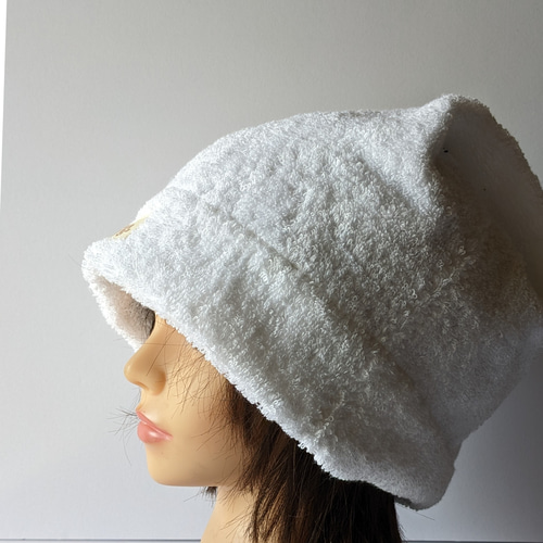 No.0161 【綿100％】タオルのケア帽子☆ ネコ耳☆選べるタグ☆スノー