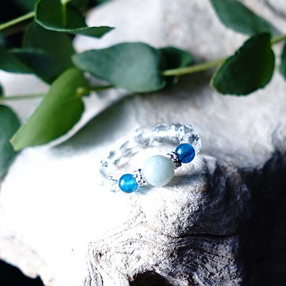 翡翠藍磷灰石水晶戒指戒指天然石SV925 第2張的照片