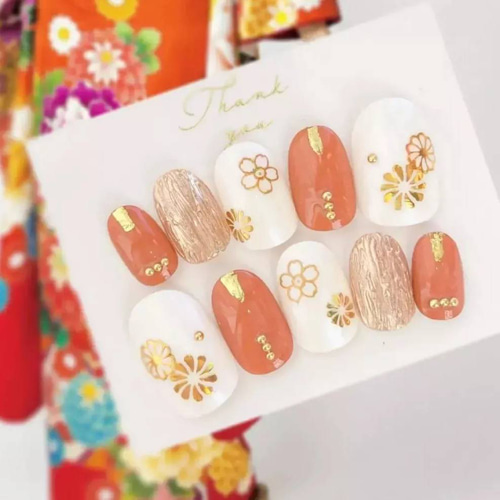 パーツ追加可能◇成人式や前撮りや振袖に◇テラコッタと金のミラー