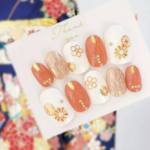 パーツ追加可能◇成人式や前撮りや振袖に◇テラコッタと金のミラー