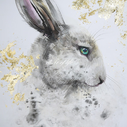 ウサギの横顔2022(水彩画用紙、墨絵、21cm×29cm、A4