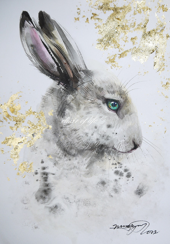 ウサギの横顔2022(水彩画用紙、墨絵、21cm×29cm、A4 ウサギの横顔2022(水彩画用紙、墨絵、21cm×29cm、A4