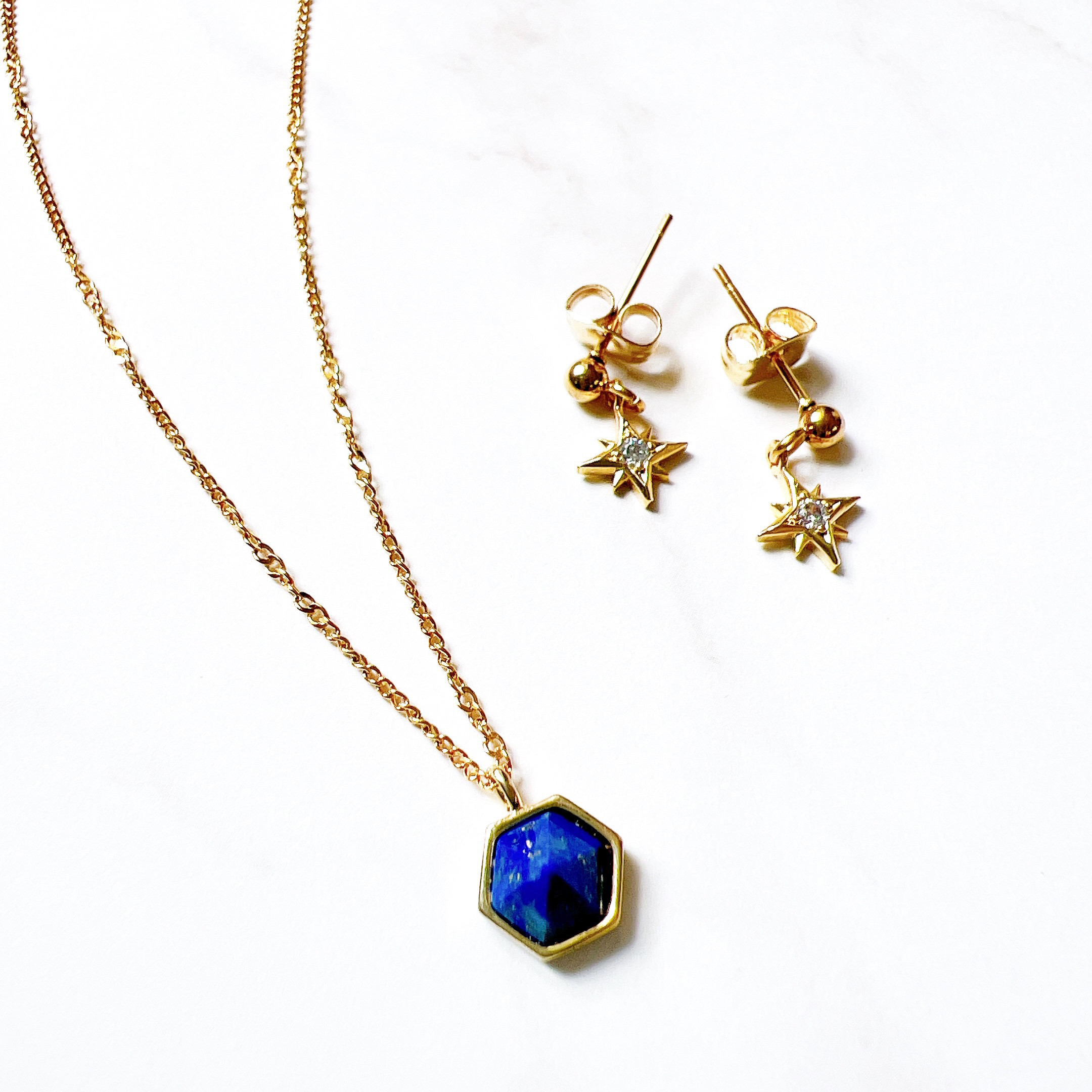 ラピスラズリの一粒ネックレス　セット　金属アレルギー対応