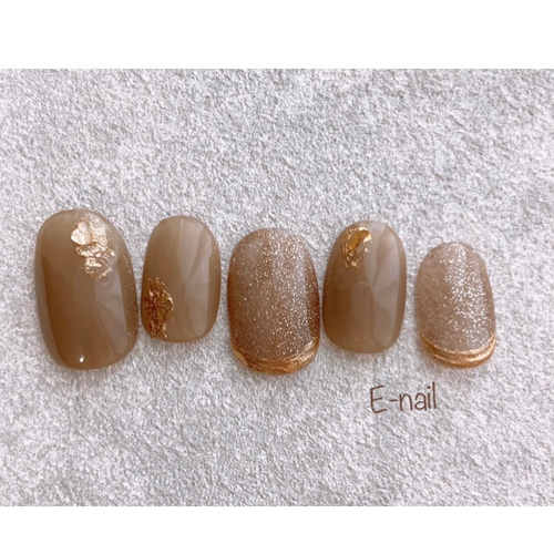 秋色brown 〜＊ネイルチップ ブラウン ラメ ミラー 秋ネイル 冬ネイル