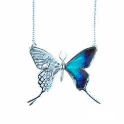 本物の蝶の羽　透かしデザインアゲハ蝶ネックレス　ドクソコパチェルビナ[zps027r-gr] 1枚目の画像