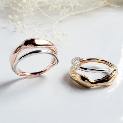 指輪・リング mae ❤️バイカラー2連シルバーダブルアーム上質なシルバーリングSV925(RS