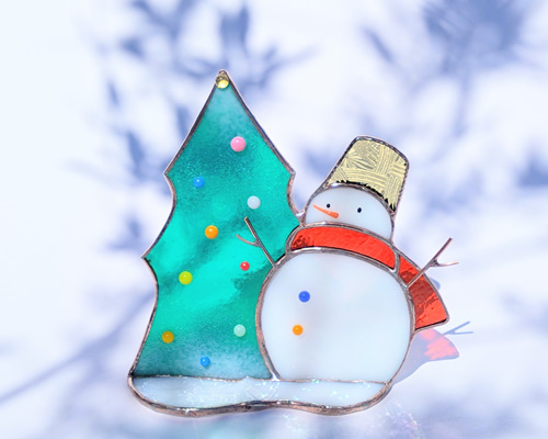 クリスマス ステンドグラス Snowman スノーマン グラスマスターズ社