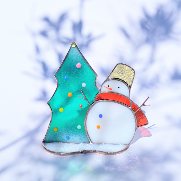 X'mas ステンドグラス 「雪のスノーマン」 ver.2