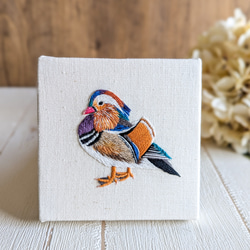 オシドリの刺繍ファブリックパネル 野鳥 その他インテリア雑貨 cancan