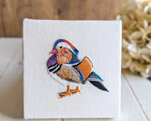 オシドリの刺繍ファブリックパネル 野鳥 その他インテリア雑貨 cancan