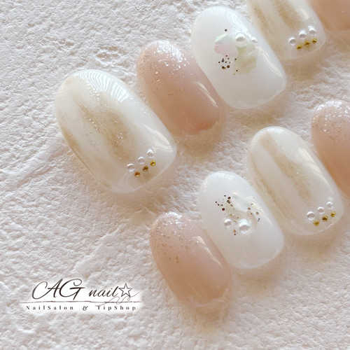 H122 ゆるふわミルキーベージュネイル ネイルチップ ニュアンスネイル