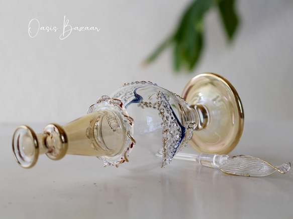 GOLD［Mサイズ］エジプトガラス香水瓶 パフュームボトル アロマオイル イエロー 6枚目の画像