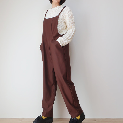 お洒落感⤴︎❣️コットン100% 下半身ほそ見えサロペット 