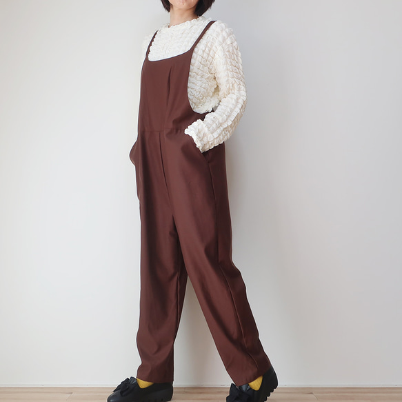 時尚感⤴︎❣️ 100%純棉下身修身背帶褲（均碼/棕色） 第10張的照片