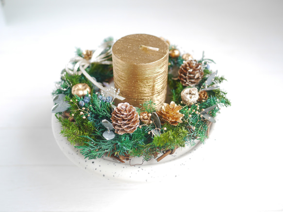 【再販】-Noël-  ゴールドスタンド付きミニリース　卓上　2way コンパクト　クリスマス 7枚目の画像