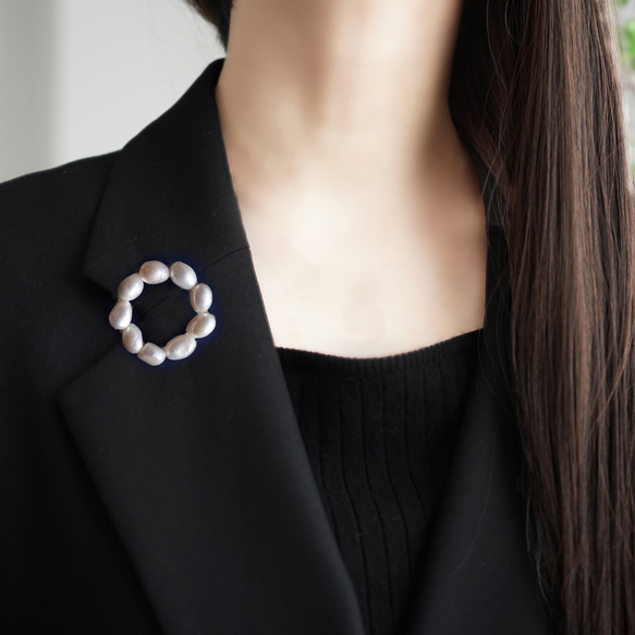 巴洛克珍珠（淡水珍珠）圓形胸針 ~棉雪~ 第2張的照片
