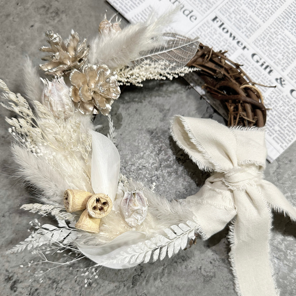 ドライフラワー リース ホワイト クリスマス プリザーブドフラワー