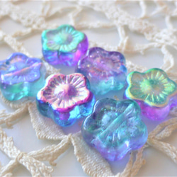 花畑　青紫　チェコビーズCzech Glass Beads6個 2枚目の画像