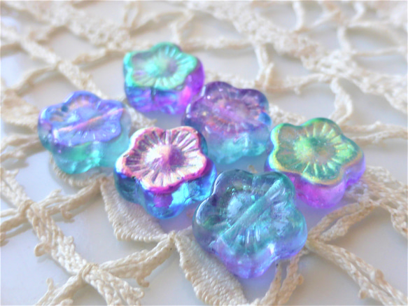 花畑　青紫　チェコビーズCzech Glass Beads6個 2枚目の画像