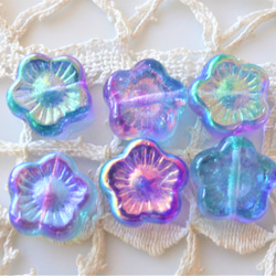 花畑　青紫　チェコビーズCzech Glass Beads6個 1枚目の画像