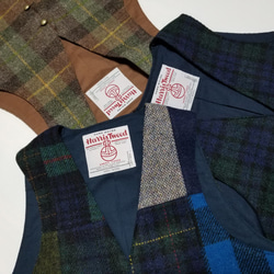 ハリスツイード　パッチワークウールベスト　ヘリンボーン柄　ビックサイズ　USA製 ハリスツイード パッチワーク ベスト タータンクレイジーミックス
