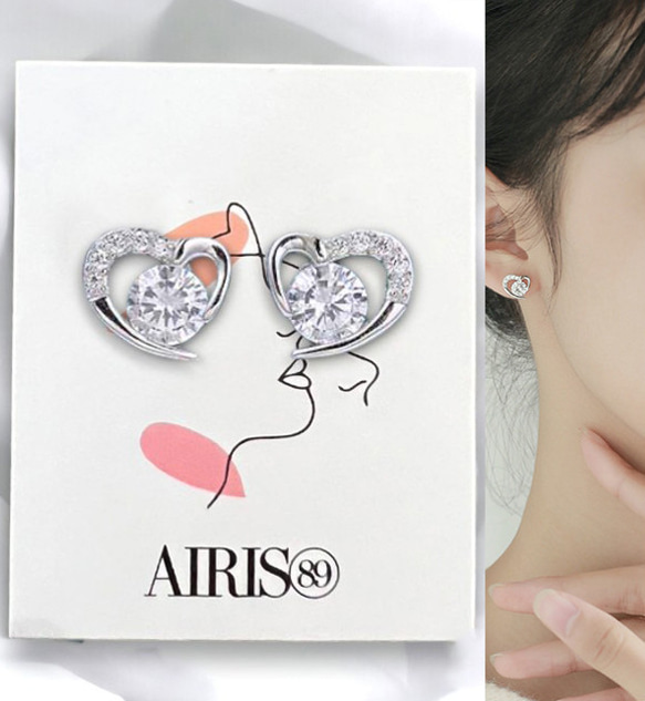 ピアス レディース シルバー925 金属アレルギー対応 小さめ ハート 透かし CZダイヤモンド 仕事 プレゼント 1枚目の画像