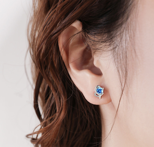 ピアス レディース 金属アレルギー対応 小さめ シルバー925 キュービックジルコニア ブルー ハート 仕事 プレゼント 6枚目の画像