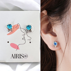 ピアス レディース 金属アレルギー対応 小さめ シルバー925 キュービックジルコニア ブルー ハート 仕事 プレゼント 1枚目の画像