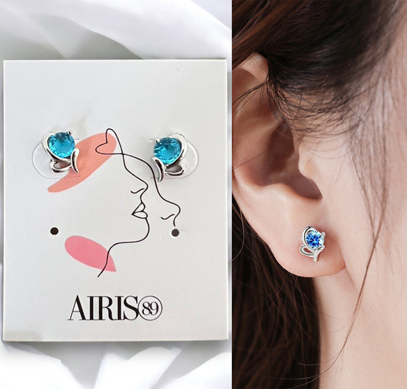 ピアス レディース 金属アレルギー対応 小さめ シルバー925 キュービックジルコニア ブルー ハート 仕事 プレゼント 1枚目の画像