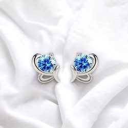 ピアス レディース 金属アレルギー対応 小さめ シルバー925 キュービックジルコニア ブルー ハート 仕事 プレゼント 4枚目の画像