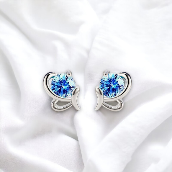 ピアス レディース 金属アレルギー対応 小さめ シルバー925 キュービックジルコニア ブルー ハート 仕事 プレゼント 4枚目の画像
