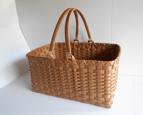 受注製作※柿渋仕上げの【浅め】お買い物かご（クラフトバンド） かご