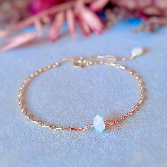 宝石質プレシャスオパールの一粒ブレスレット◇14kgf ブレスレット  