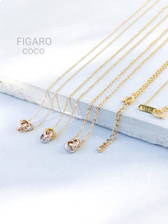 【FIGARO coco】つけっぱなしOK♡プチトリニティネックレス/サージカルステンレス/SUS316L/18K仕上げ 7枚目の画像