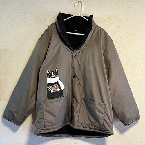 ネコ柄 メンズ 冬用あったかアウタージャケット【SSサイズ