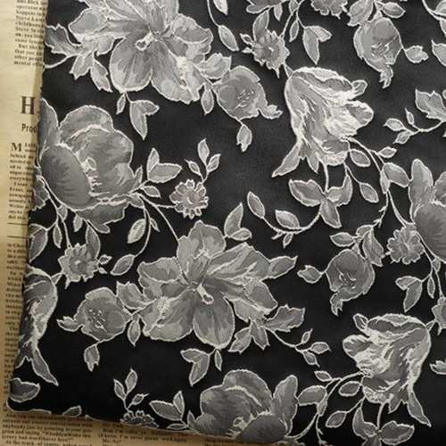 上品なレリーフシルバーグレー花柄 ジャカード生地 [2854] 生地 ruusu