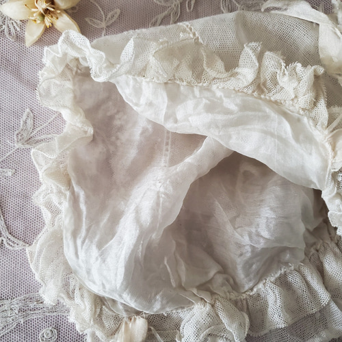 フランスアンティーク チュールレースの刺繍ボネ 子供サイズ レース