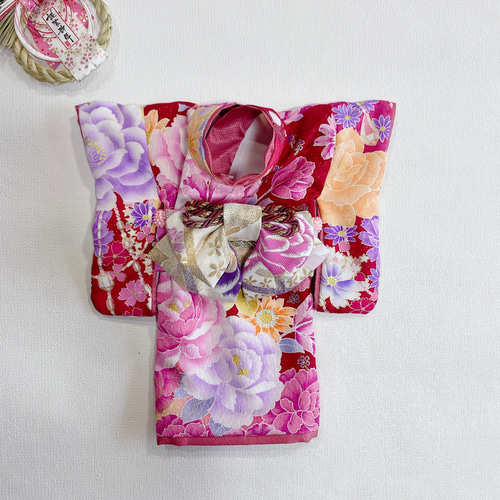 犬の着物✨犬用本格振袖 京友禅 正絹 金彩入り S 赤紫 一点物