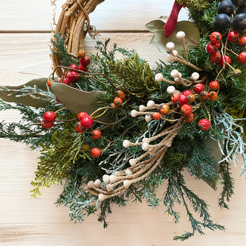 針葉樹と木ノ実のクリスマスハーフリース☆冬リース 針葉樹の秋冬*ハーフリース*クリスマスリース - ROSA-CHERRY'S GALLERY