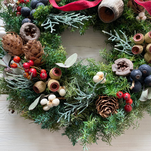 22~23センチ*プリザーブドフラワー︎︎⟡.·木の実と赤いベロアリボンの