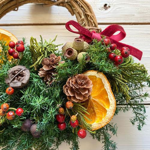 クリスマス リース 即日出荷 ドライ木の実のクリスマスリースL