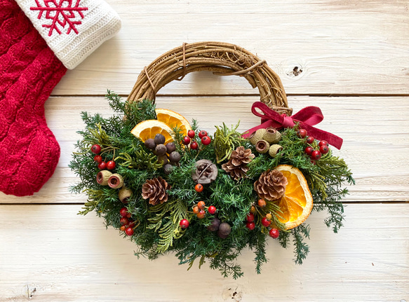 ナチュラルクリスマスリース ハーフ リース Olive + 通販 14867865