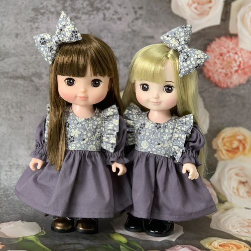 グレー系 フリルワンピース お人形服 ドール服 26cmドール ワンピース