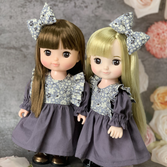 グレー系 フリルワンピース お人形服 ドール服 26cmドール ワンピース
