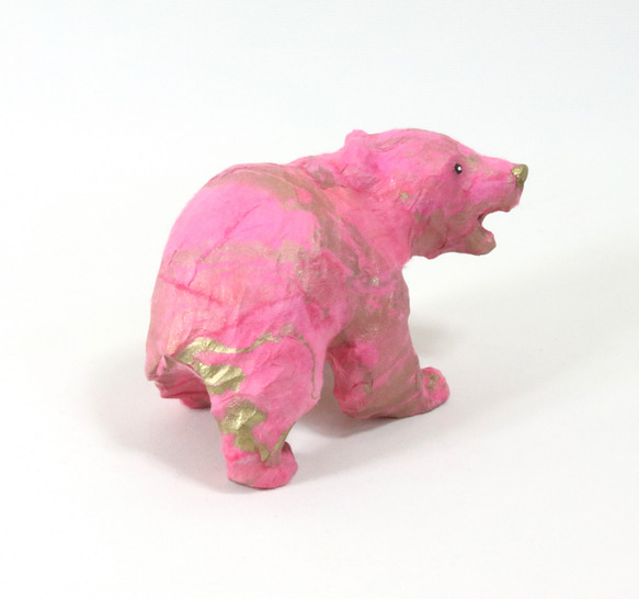 木彫りの熊 和紙貼りリメイク ピンク 一点もの その他置物 Eishun えい