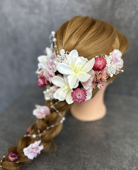 髪飾り 結婚式 成人式 卒業式 ヘッドドレス スイートピー ヘアアクセサリー 可愛い パール 3枚目の画像