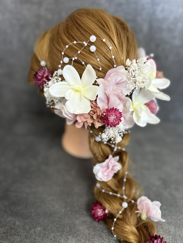 髪飾り 結婚式 成人式 卒業式 ヘッドドレス スイートピー ヘアアクセサリー 可愛い パール 2枚目の画像