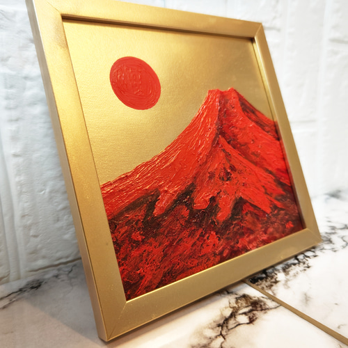 油絵 ミニ絵画 【赤富士と太陽】 絵画 HR 通販 14807790